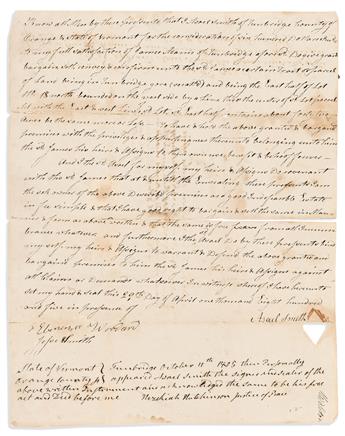 (MORMONS.) Pair of documents signed by Joseph Smith's grandfather and uncle in Vermont.